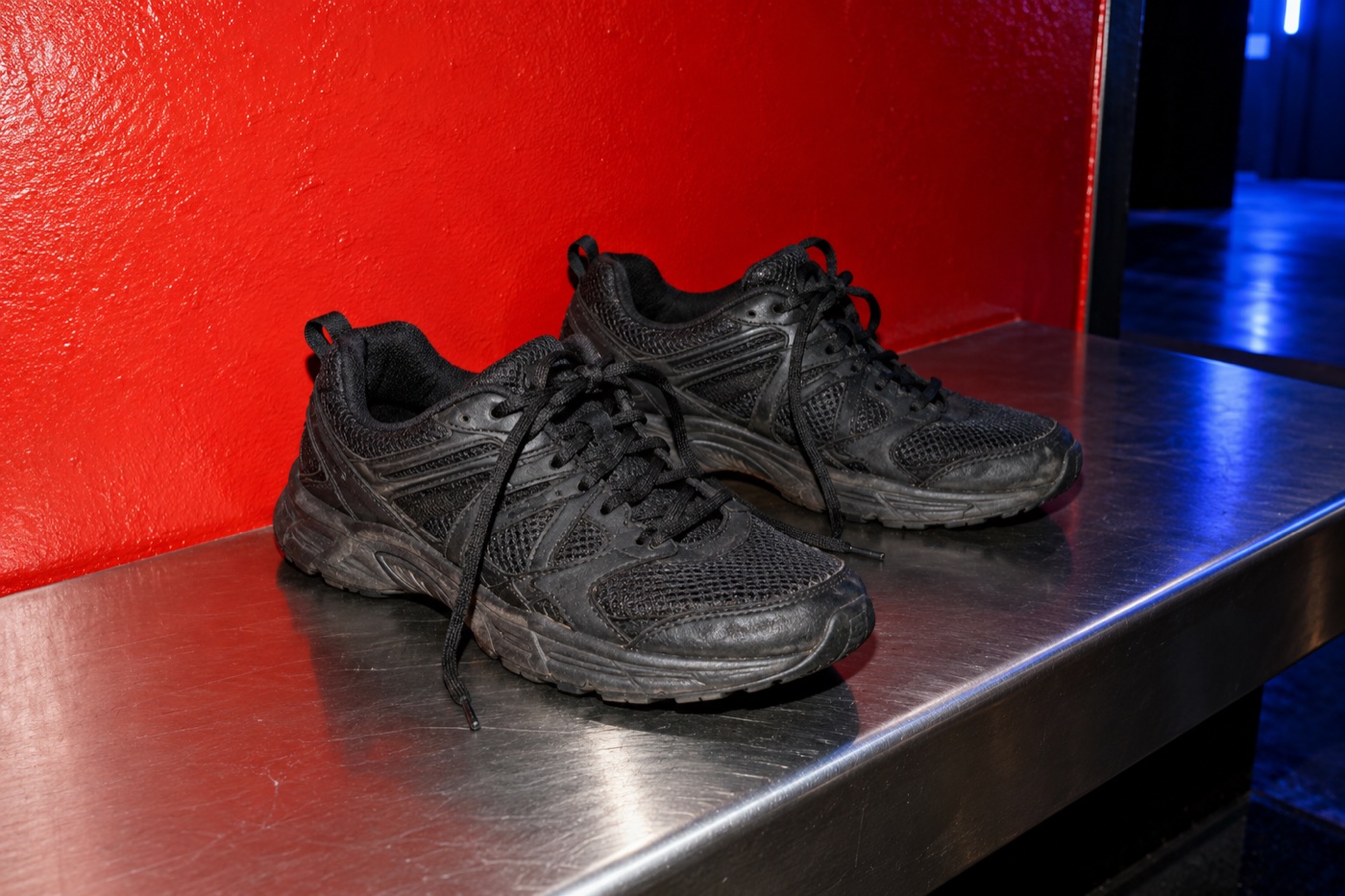 Sneaker nere generiche in una fotografia concept; nessun prodotto è stato ancora testato